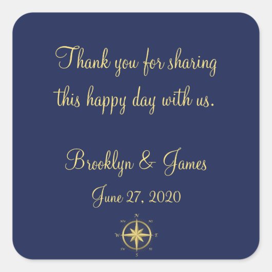 サンキューブルー航海の結婚式用シール スクエアシール (正面)