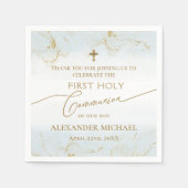 サンキューブルー金ゴールドクロスボーイファースト聖餐会 スタンダードカクテルナプキン (正面)