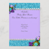 サンキューベイビーシャワーガールティール（緑がかった色）ブルーパープル サンキューカード (裏面)