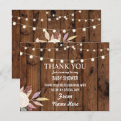 サンキューベイビーシャワーガールフラワーウッドピンクフローラ 招待状 (正面/裏面)