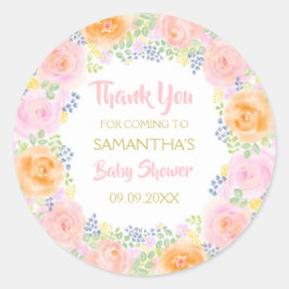 サンキューベイビーシャワーピンクローゼズウォーター色フローラ ラウンドシール