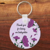 サンキューベビーシッターかわいらしパープルフラワーフローラ キーホルダー (正面)