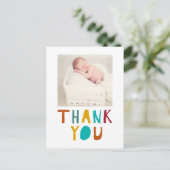 サンキューベビー生まれたばかりのシャワーかわいいタイポグラフィ ポストカード (スタンド正面)