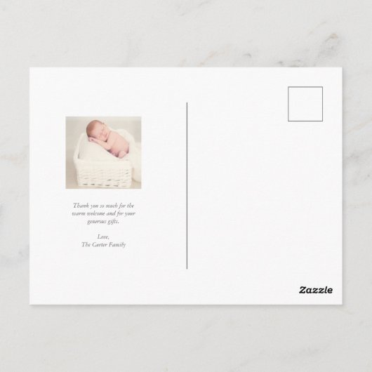 サンキューベビー生まれたばかりのシャワーかわいいタイポグラフィ ポストカード (裏面)