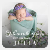 サンキューベビー生まれたばかりのベビーシャワースクリプトクラシック スクエアシール (正面)
