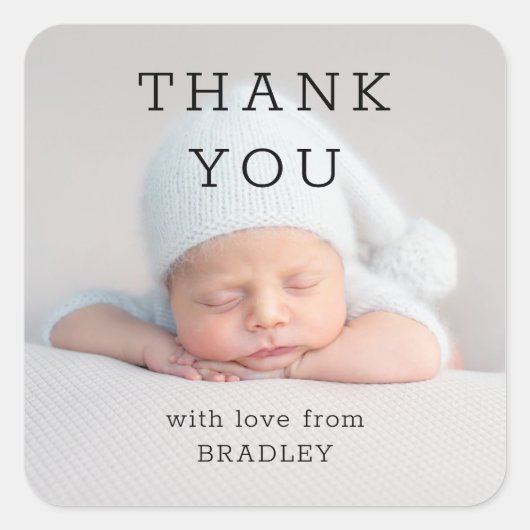 サンキューベビー生まれたばかりのBaby Showerスクリプト スクエアシール (正面)