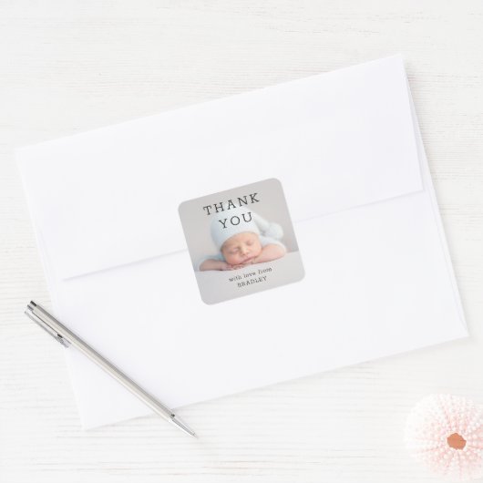 サンキューベビー生まれたばかりのBaby Showerスクリプト スクエアシール (封筒)