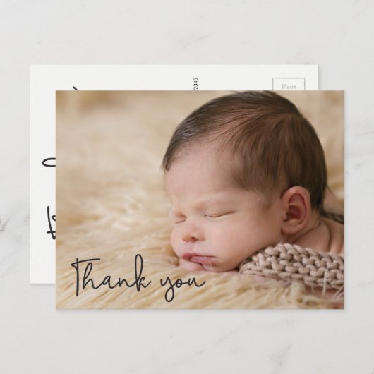 サンキューベビー誕生発表スクリプト文字 ポストカード (正面/裏面)