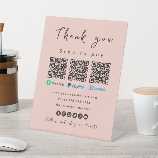 サンキューペイパルキャッシュアプリベンモ赤面ピンク 台座サイン (インサイチュ)