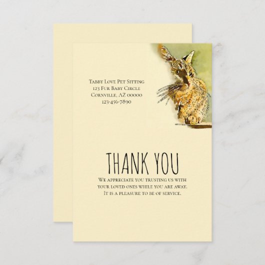 サンキューペットケア小ビジネス虎猫水色 ノートカード (正面/裏面)