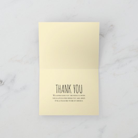 サンキューペットケア小ビジネス虎猫水色 ノートカード (内部)