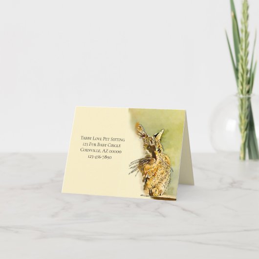 サンキューペットケア小ビジネス虎猫水色 ノートカード (正面)