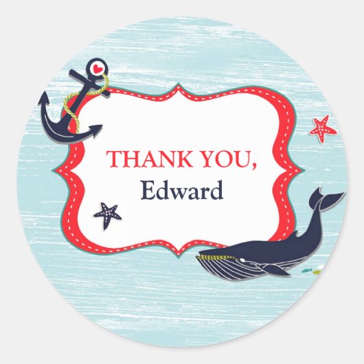 サンキューホエールステッカーいかり ラウンドシール (正面)