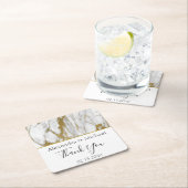 サンキューホワイトと金ゴールドエレガント大理石 スクエアペーパーコースター (インサイチュ)