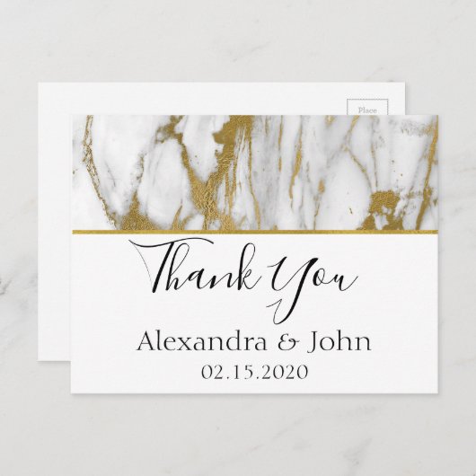 サンキューホワイトと金ゴールドエレガント大理石 ポストカード (正面/裏面)