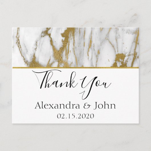 サンキューホワイトと金ゴールドエレガント大理石 ポストカード (正面)