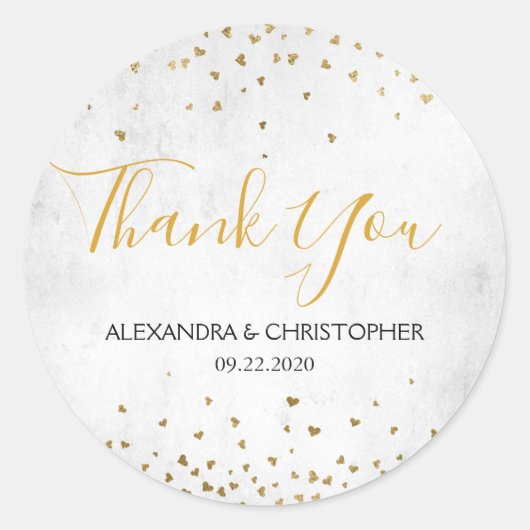 サンキューホワイトゴールドフォイル結婚紙吹雪 ラウンドシール (正面)