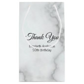 サンキューホワイトフェイクマーブルエレガントな誕生日パーティー スモールペーパーバッグ (裏面)