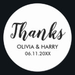 サンキューホワイト ラウンドシール<br><div class="desc">感謝していエレガント白のクラシックのラウンドのシールは、の結婚と誕生日の好意の贈り物に理想的な。</div>