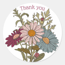 サンキューボホレトロヴィンテージデイジー赤いピンク ラウンドシール