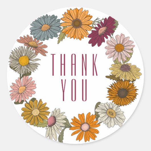 サンキューボホーヒッピーレトロヴィンテージデイジーリース ラウンドシール (正面)