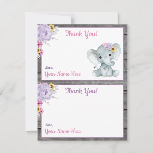 サンキューポストカード 象 ピンク 黄色 紫 招待状 (正面)