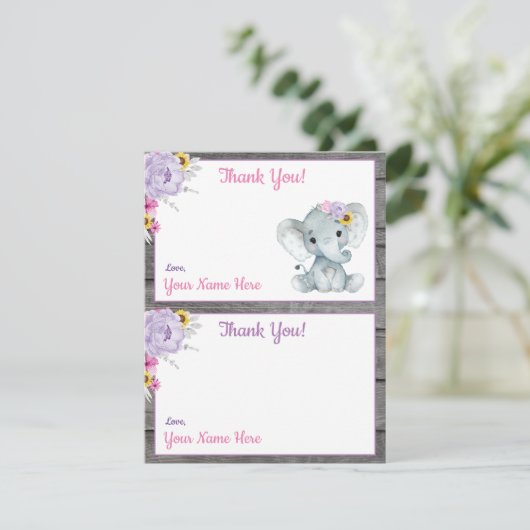 サンキューポストカード 象 ピンク 黄色 紫 招待状 (スタンド正面)