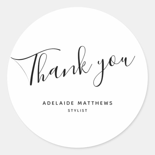 サンキューミニマルタイポグラフィ白黒 ラウンドシール (正面)