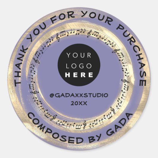 サンキューミュージックショッピングロゴソーシャルノートブルー ラウンドシール (正面)