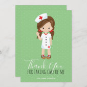 サンキューミントグリーンスクリプトブラウンヘアナース サンキューカード (正面/裏面)