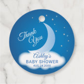 サンキュームーンと星ベビーシャワー – 青/白 フェイバータグ (裏面)