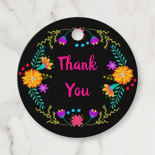 サンキューメキシカンフィエスタカラフルフォークアートフラワー フェイバータグ (正面)