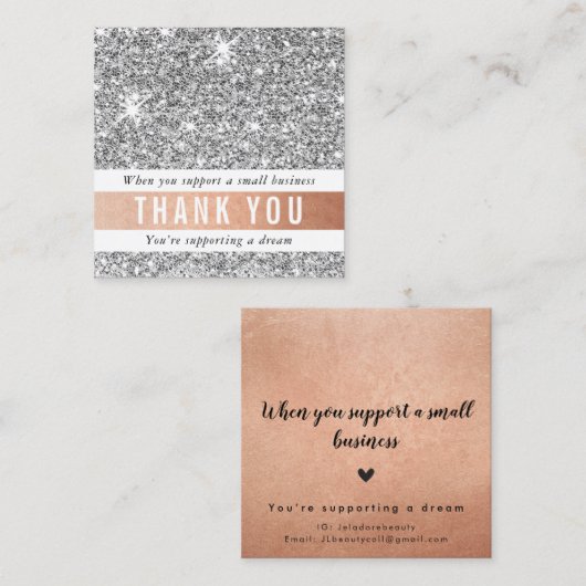 サンキューモダングラムシンプルラックスシルバーグリッター スクエア名刺 (正面/裏面)