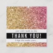 サンキューモダンシンプル金ゴールドピンクグリッター スクエア名刺 (正面)