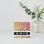 サンキューモダンシンプル金ゴールドピンクグリッター スクエア名刺 (スタンド正面)