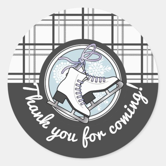 サンキューモダンタータンチェックアイススケートで滑るのお願い ラウンドシール (正面)