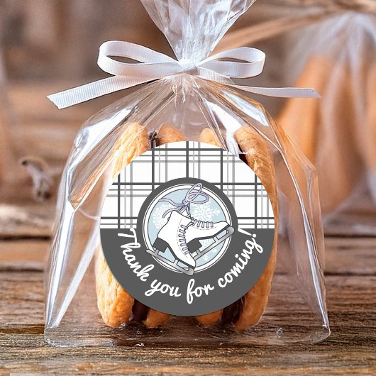 サンキューモダンタータンチェックアイススケートで滑るのお願い ラウンドシール