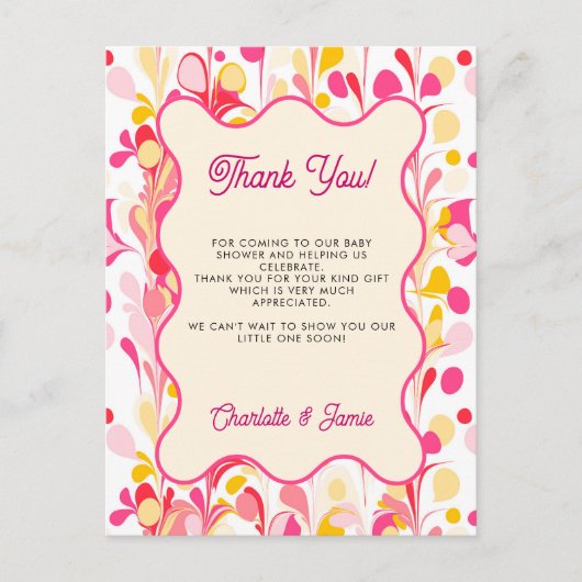 サンキューモダンレトロ抽象芸術ピンク ポストカード (正面)