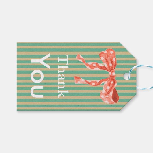 サンキューモダンヴィンテージストライプグリーンピンク ギフトタグ (正面(横))