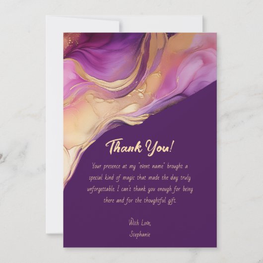 サンキューモダン抽象芸術パープルピンクと金ゴールド- 招待状 (正面)