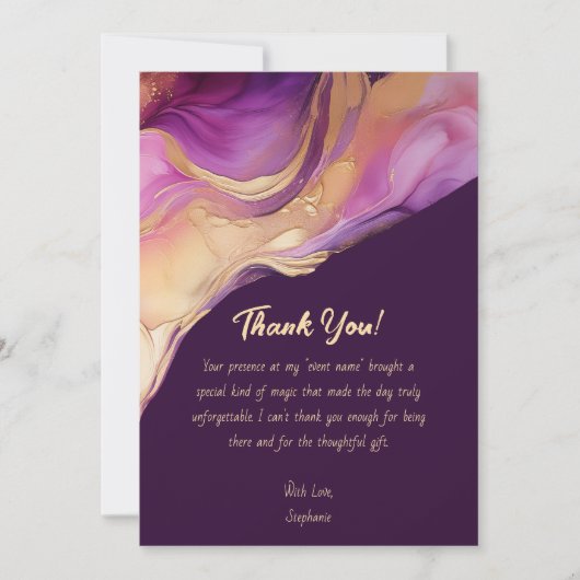 サンキューモダン抽象芸術パープルピンクと金ゴールド- 招待状 (正面)