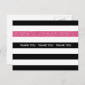 サンキューモダン白黒ストライプピンクグリッター ポストカード (正面/裏面)