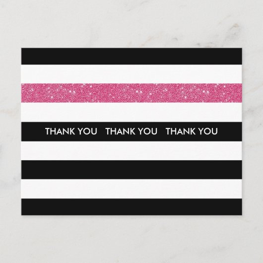 サンキューモダン白黒ストライプピンクグリッター ポストカード (正面)