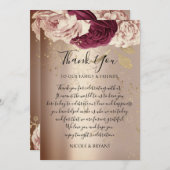 サンキューモノグラムピンク花模様マルサラバラ金ゴールド 招待状 (正面/裏面)