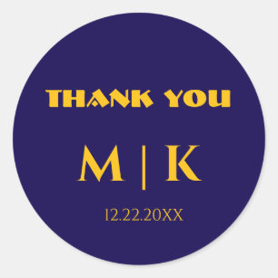 サンキューモノグラム結婚の金ゴールドイエローブルー ラウンドシール