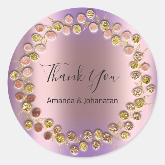 サンキューモノグラム金ゴールドバラ名パープル ラウンドシール (正面)