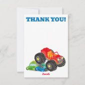 サンキューモンスタートラック誕生日バッシュ水色 サンキューカード (正面)