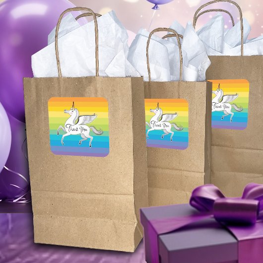 サンキューユニコーンレインボーストライプズ スクエアシール