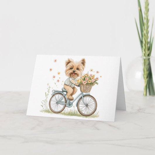 サンキューヨークシャーテリアドッグサイクリング春の花 サンキューカード (正面)