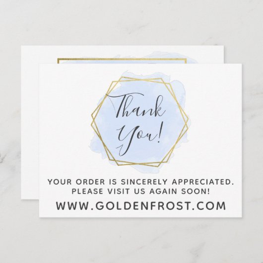 サンキューライトブルー水彩画モダン金ゴールド地域 ポストカード (正面/裏面)